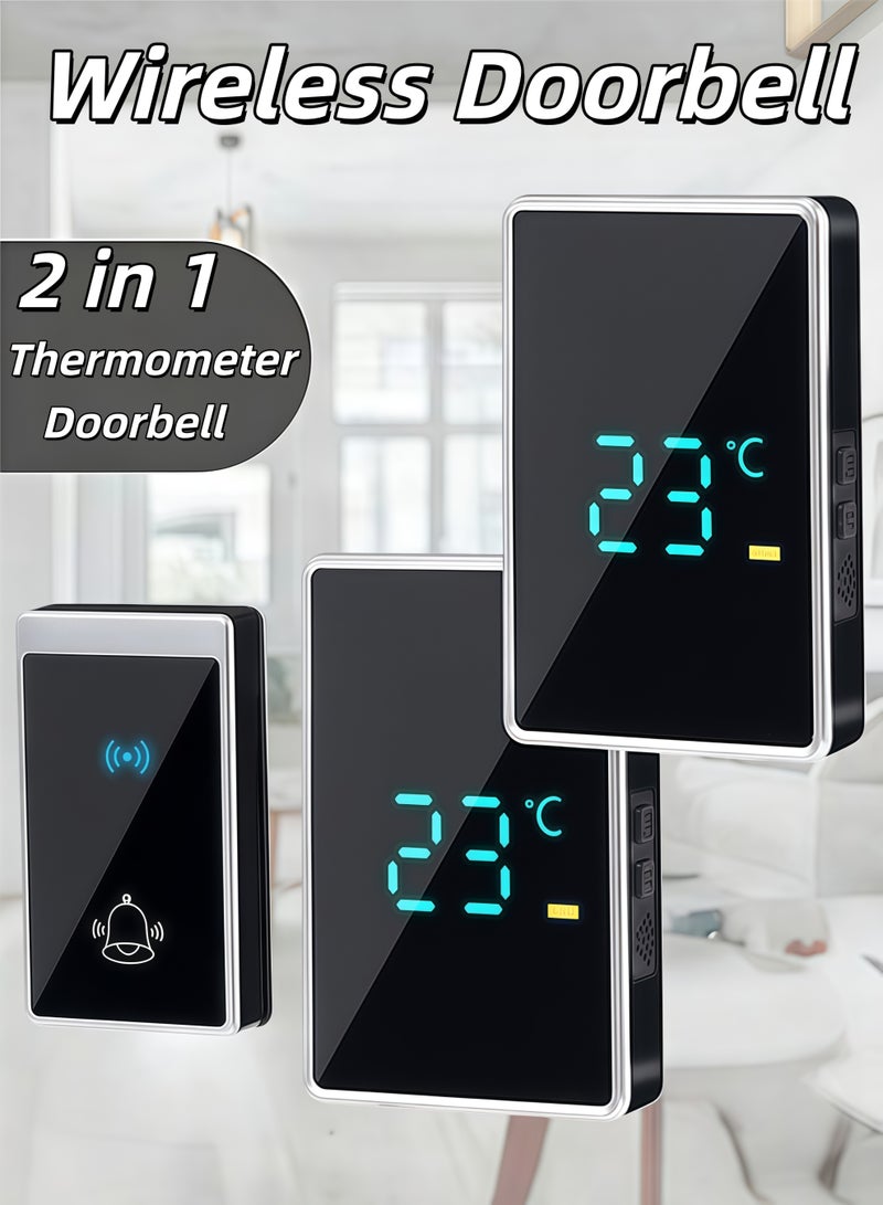 XiuWoo Wireless Doorbell,IP44 Waterproof Wireless Doorbell,with LED Weather Display, Adjustable Volume Wireless Chime, Long Range Strong Wall Penetration, Easy Pairing Wireless Door Chime Kit,56 Sounds and 5 Levels of Volume,for Home, Apartment, Office, Warehouse,Hotel,Dormitory,Elderly, Hearing Impaired(1 Transmitter 2 Receivers) - Image 1